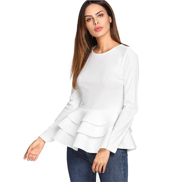 Long-sleeved blouse with ruffled hem