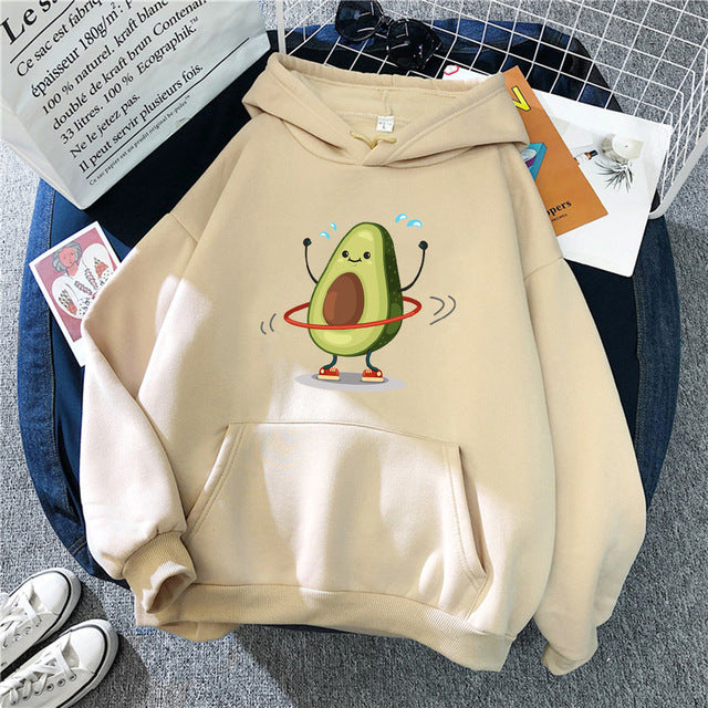 Hoodies Sporty Cartoon Avocado Print Warm New Sweatshirt