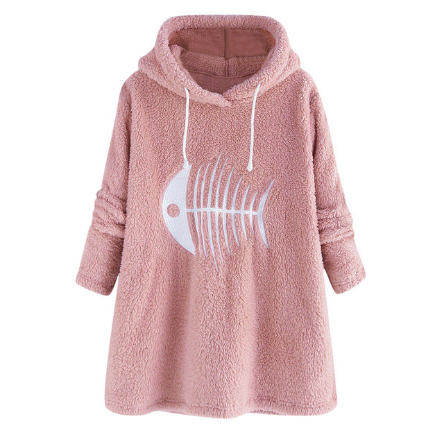 Fishbone Embroidered Long Sleeve Hoodie