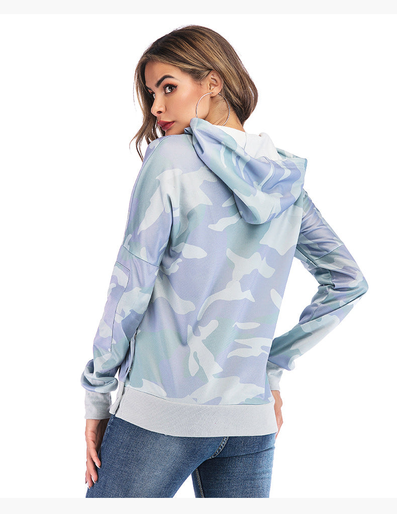 Camouflage hooded pullover long sleeve sweater