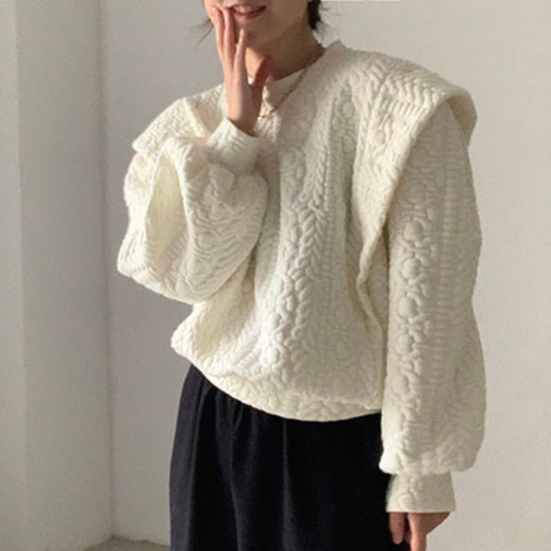 Women's New Round Neck Texture Loose Stitching Long Sleeve Sweater