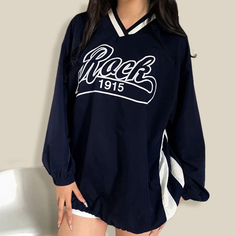 Contrast Color Striped Small V-neck Loose Sweater