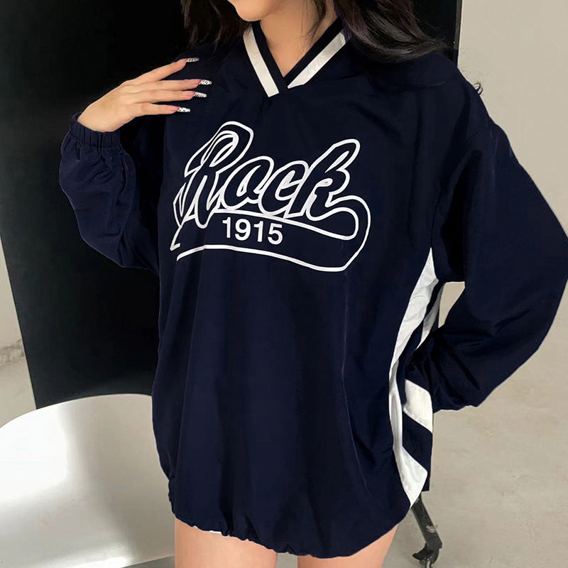 Contrast Color Striped Small V-neck Loose Sweater