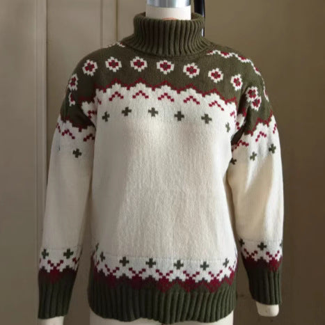 Turtleneck Knitted Sweater Christmas Loose Long Sleeve