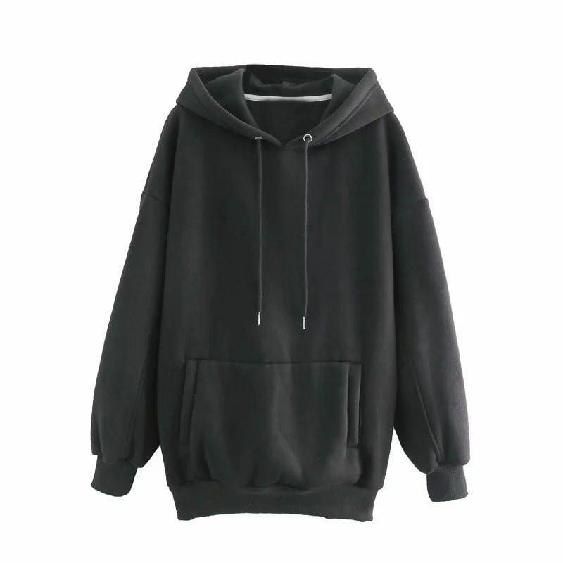 Women's Loose Hooded Sweater With Velvet Pockets