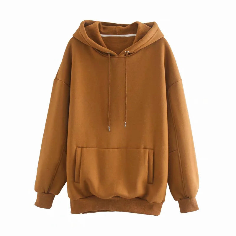 Women's Loose Hooded Sweater With Velvet Pockets