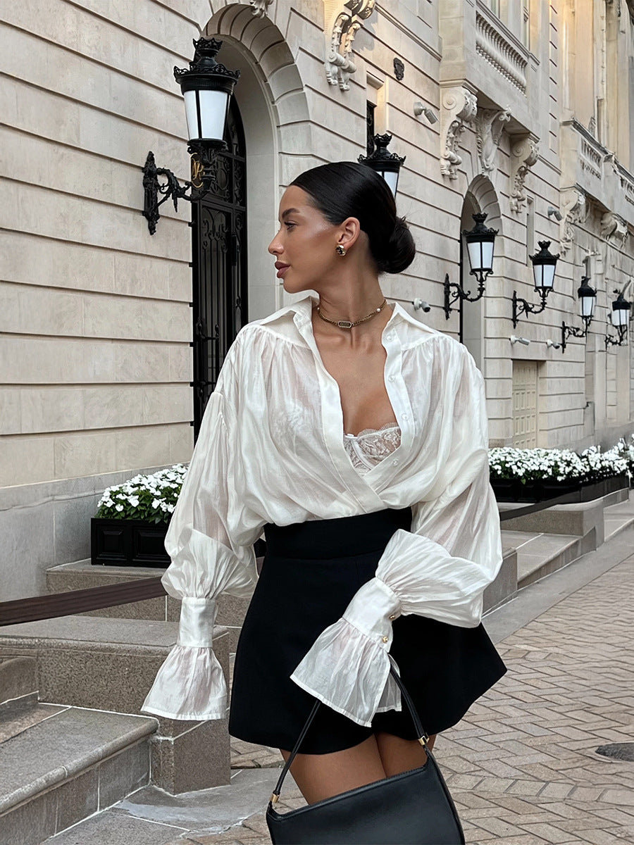 Ins French Lantern Sleeve Shirt Fashion Button Lapel