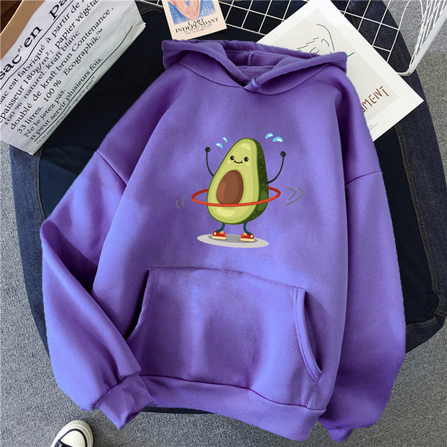 Hoodies Sporty Cartoon Avocado Print Warm New Sweatshirt