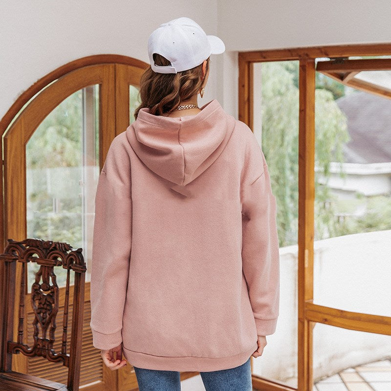 Ladies casual loose long sleeve hooded top