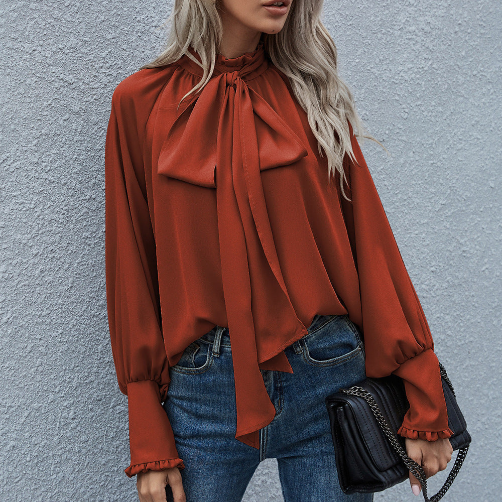 Ins Long-sleeved Blouse Bowknot Puff Sleeves Fashion Commuter