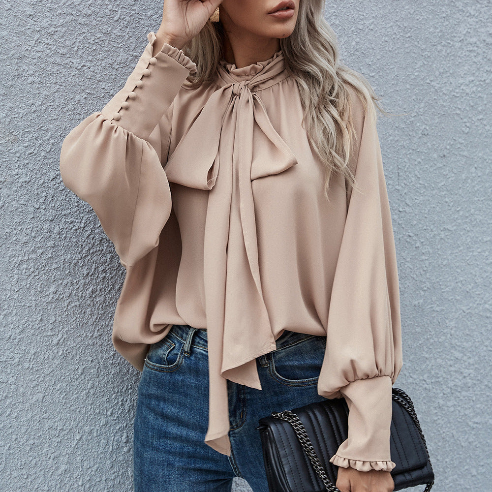 Ins Long-sleeved Blouse Bowknot Puff Sleeves Fashion Commuter