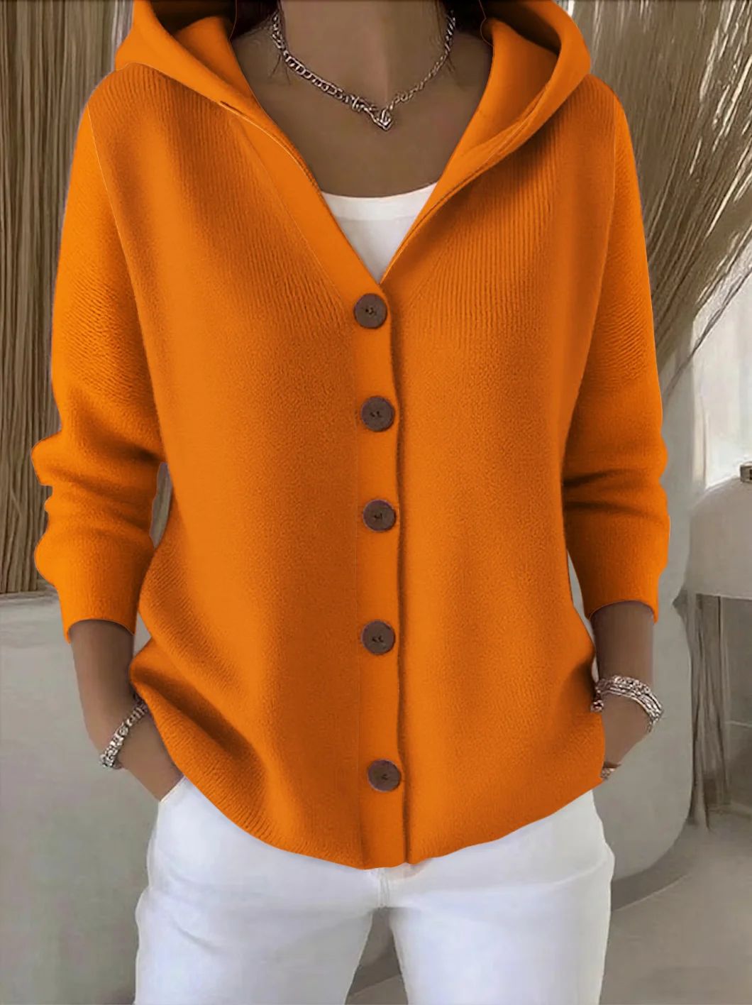 Ins Button Hooded Sweater Fashion Autumn And Winter Knitted