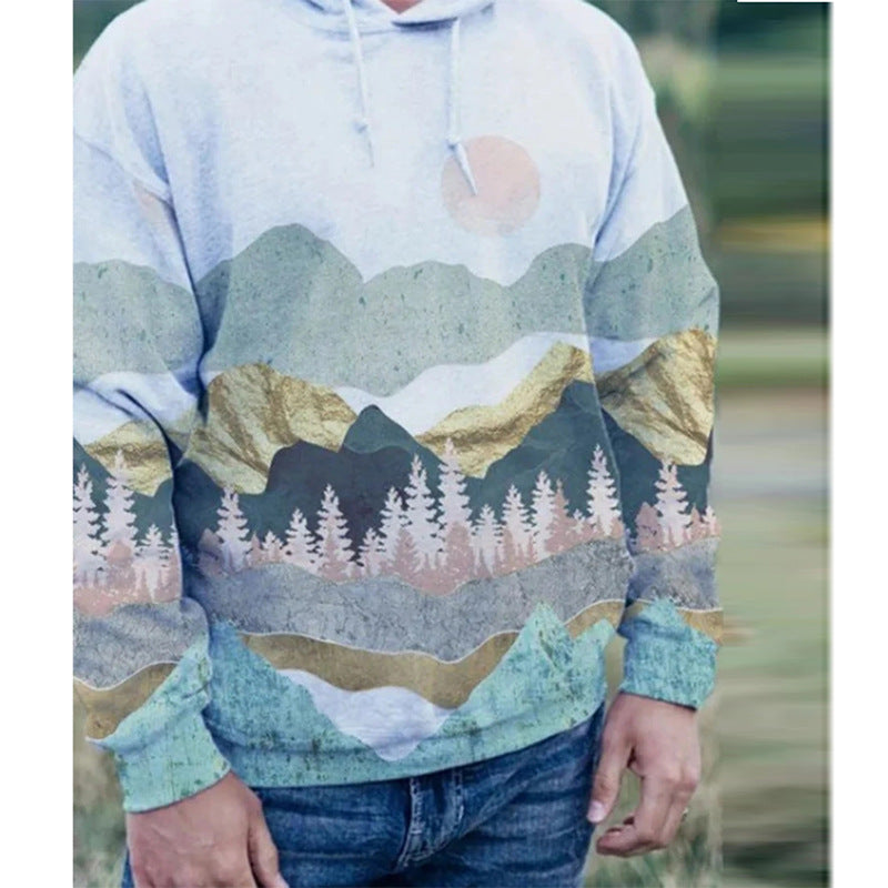 Landscape printed long sleeve Pullover Hoodie