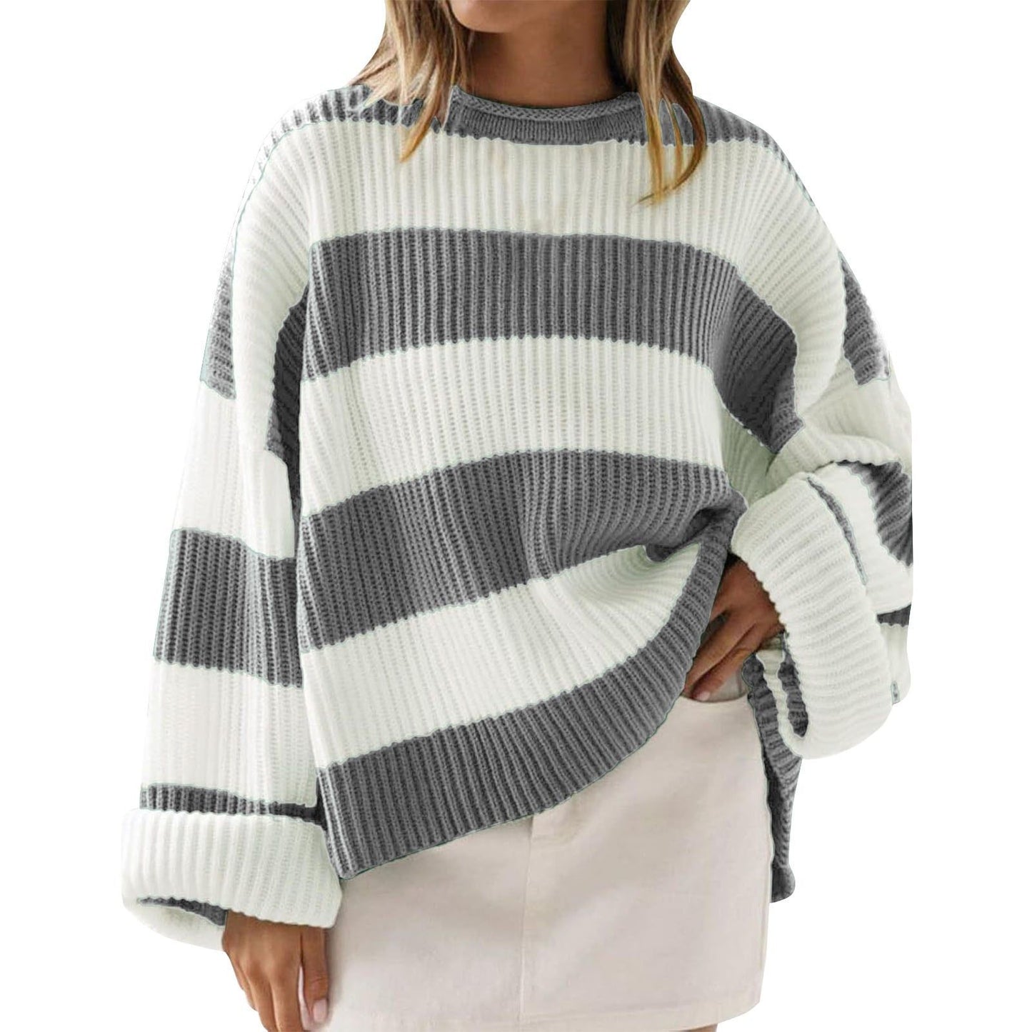 Loose Striped Sweater Fashion Casual Long Batwing Sleeve