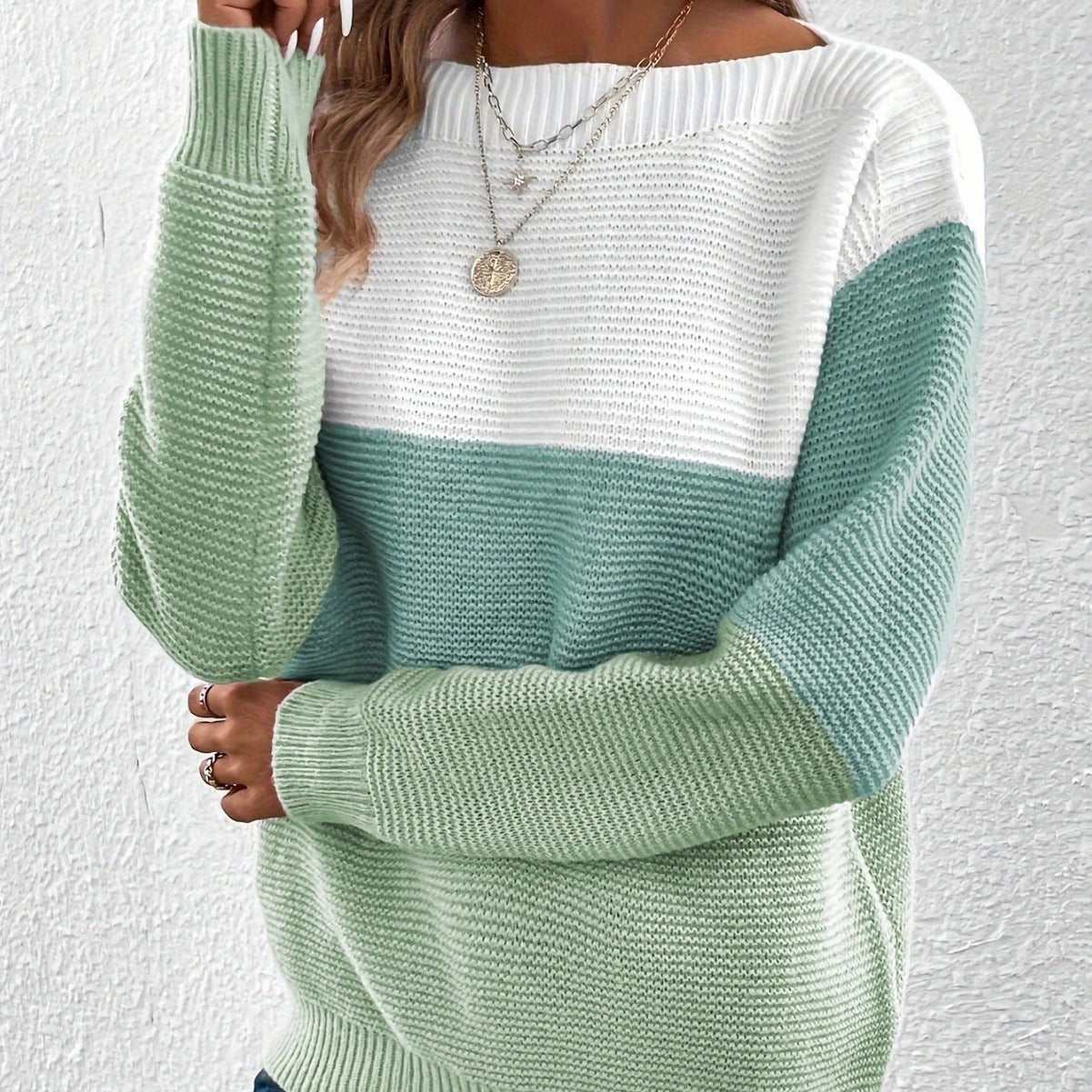 Pullover Knitted Sweater Fashion Round Neck Splicing Knitwear
