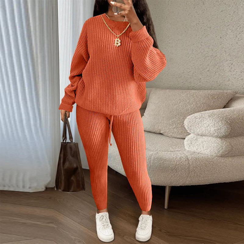 Winter Ribbed Knit Suits Fashion Loose Pullover Sweater
