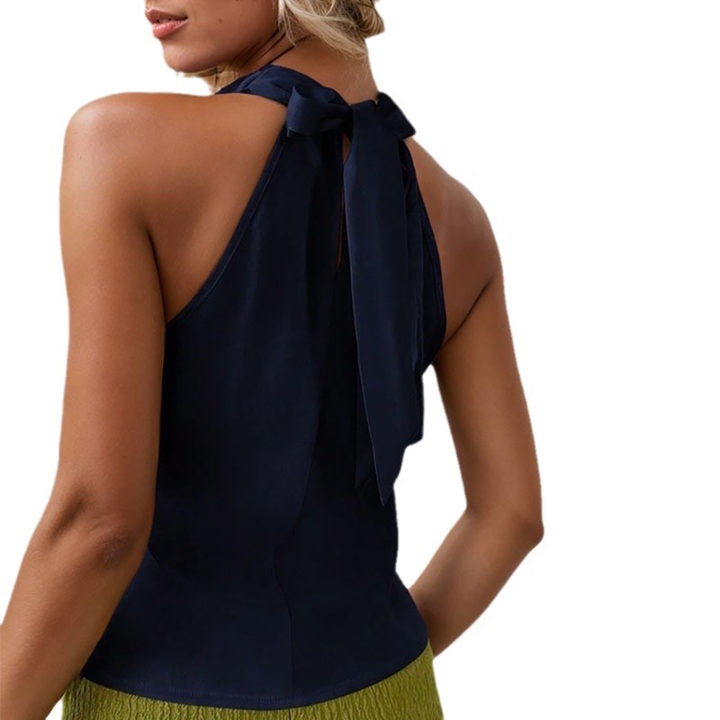 Women Solid Color Swing Collar Sleeveless Vest Trendy Elegant