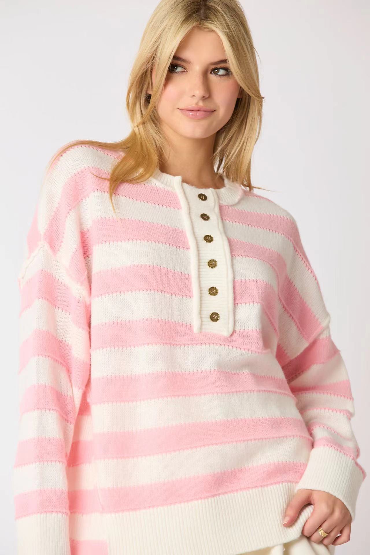 Loose Multicolor Knitted Sweater Long Sleeve Top