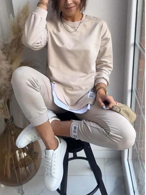 Women's Sports Suit Fashion Slit Design Sweatshirt Top And Slim-fit