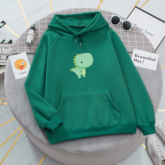 Digital Creative Printing Casual Loose Men's Hooded Sweater Dinosaur Pattern