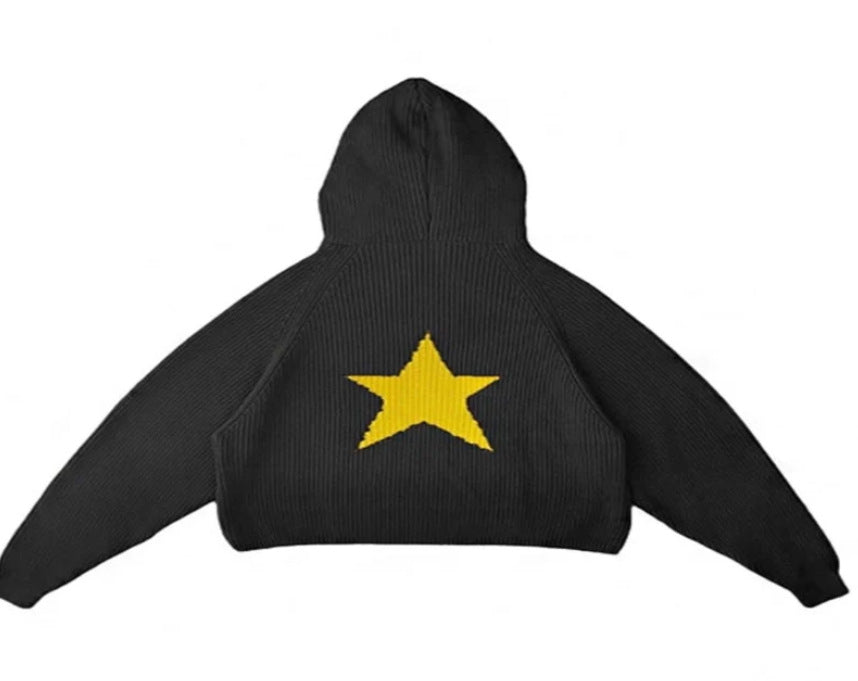 Female Star Sunken Stripe Men's Knitted Hooded Sweater