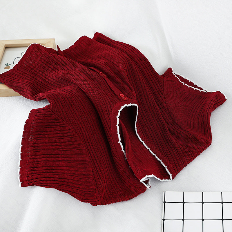 Round Neck Top Short Knit Sweater Women's Thin Short Sleeve T-shirt Shirt