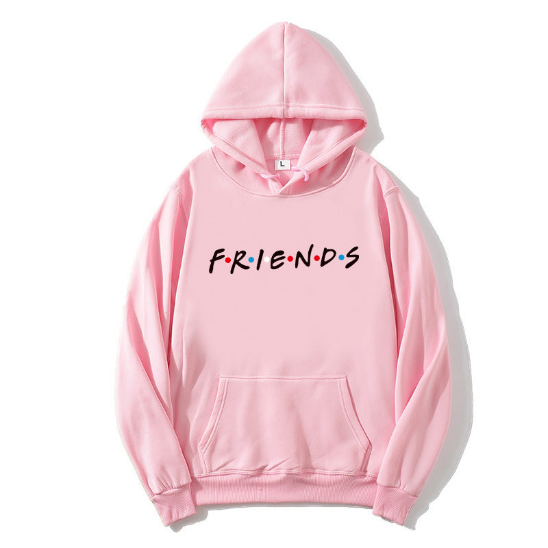 Women's Letter Friend Print Long Sleeve Hooded Sweatshirt