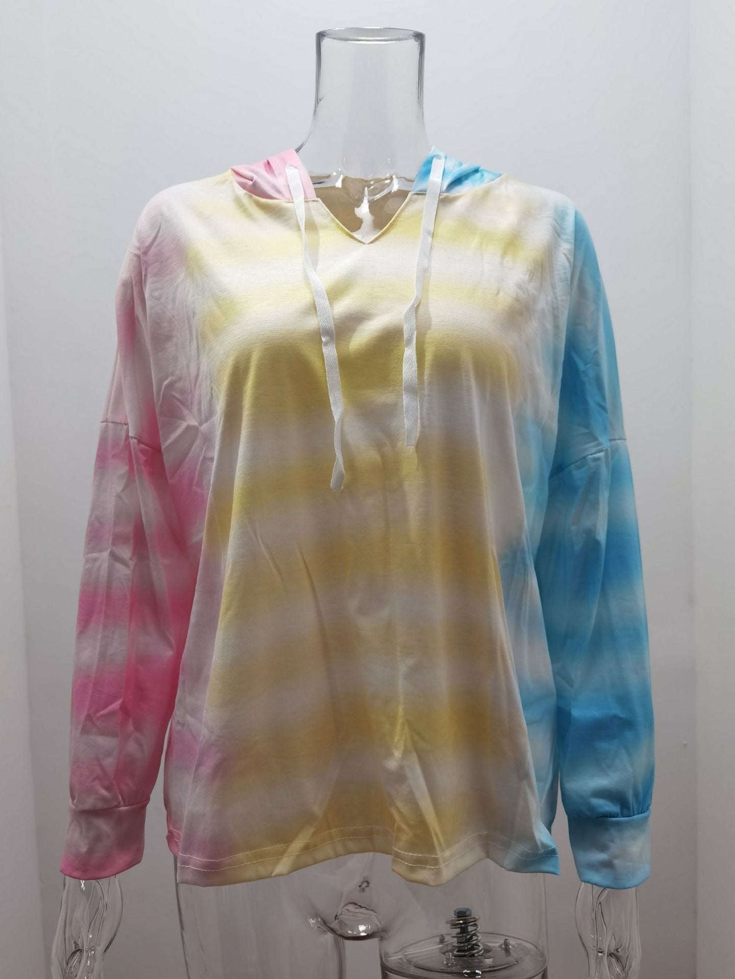 Tie-Dye Gradient V-Neck Hooded Long Sleeve Pullover Casual Sweatshirt