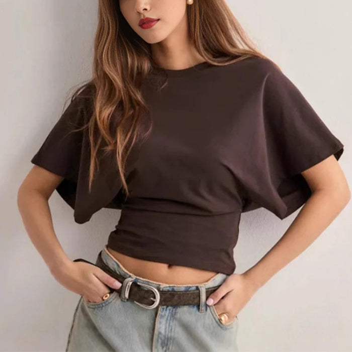 Summer Batwing Sleeve T-shirt Ins Fashion Round Neck