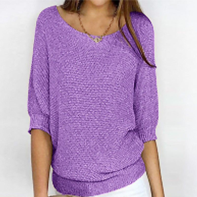 Three-quarter Sleeve Pullover Sweater Fashion Solid Color Loose