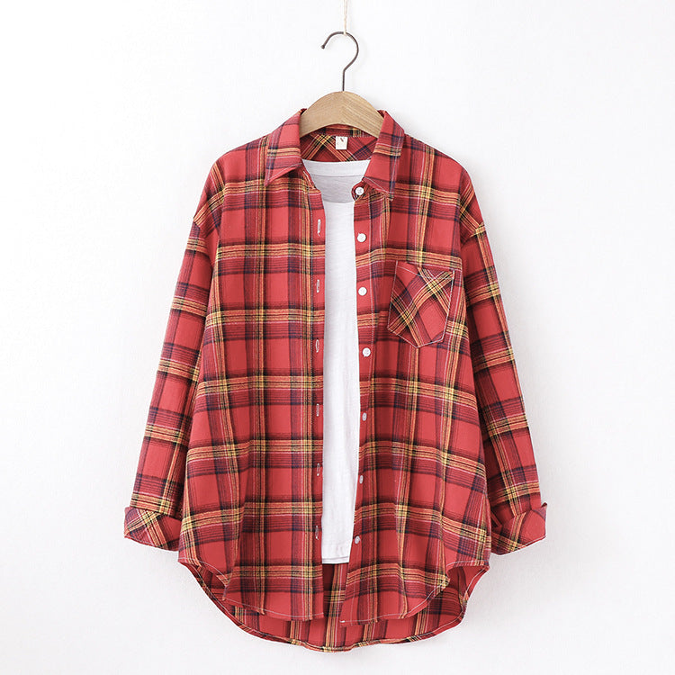 New Brand Plaid Shirt Women Loose Plus Size Blouse Female