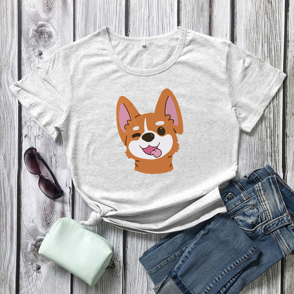 Animal Dog Print Short-sleeved T-shirt