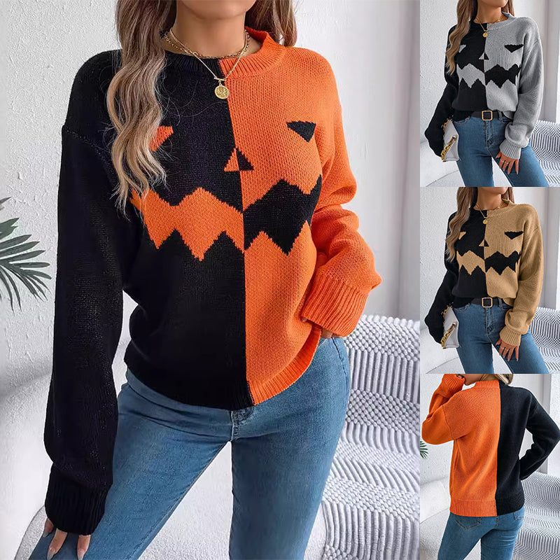 Halloween Contrast-color Pullover Sweater Fashion Long Sleeve