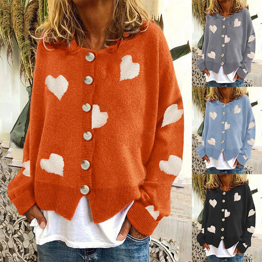 Women's Heart Sweater Single Breasted Cardigan Knitwear