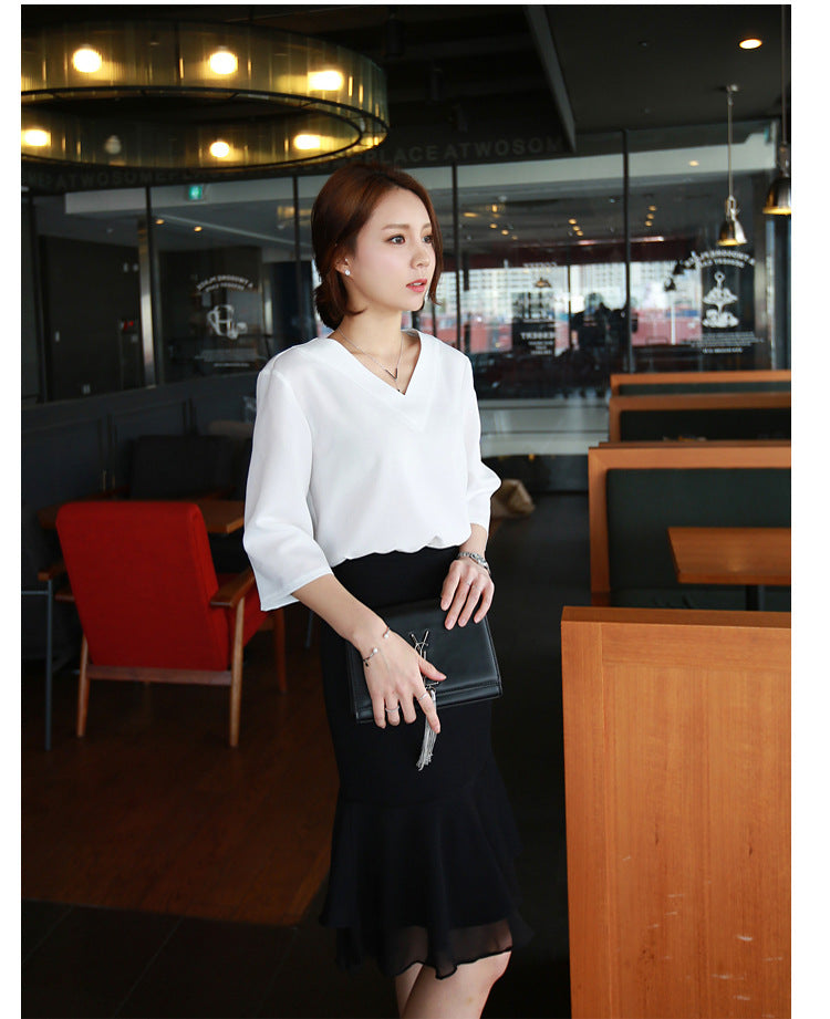 Korean style short sleeve chiffon shirt women