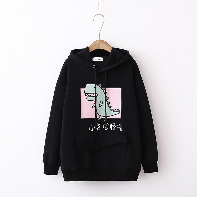 Printed and fleece hooded sweatshirt