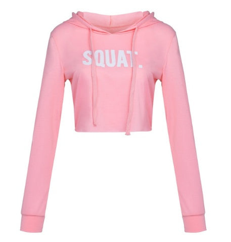 Women Fashion Active Hoodies Long Sleeve Crop Top Letter Print