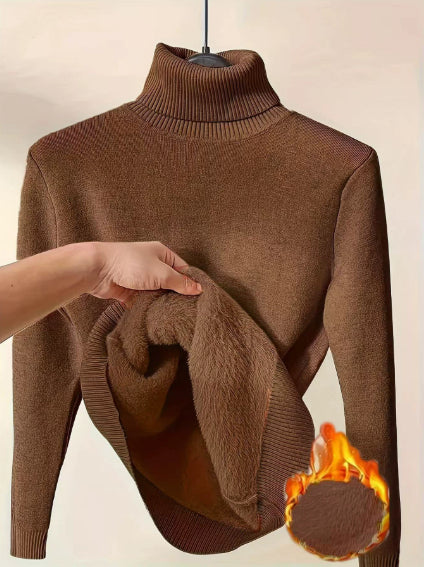 Fleece Turtle Neck Sweater Winter Warm Elegant Thick Knitted