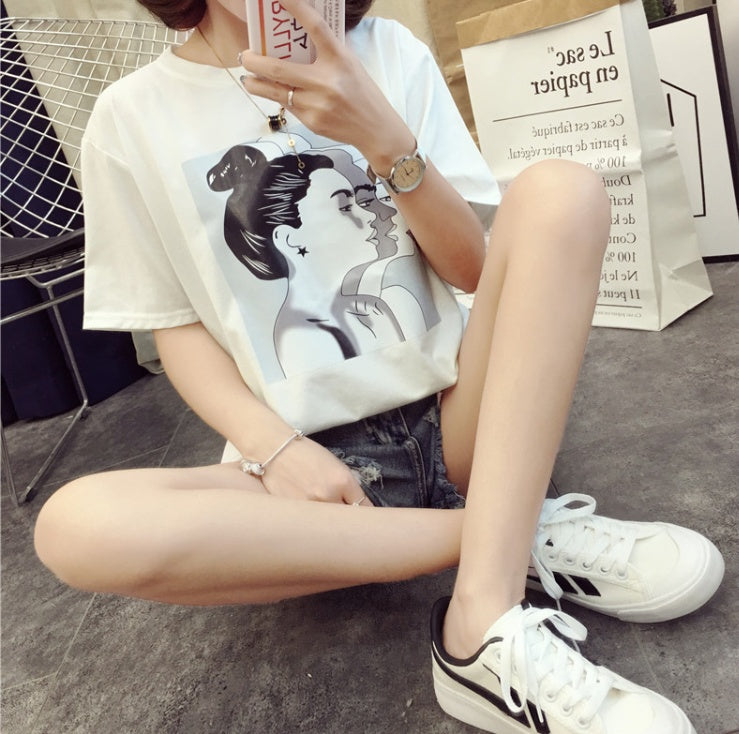 cotton spring loose T female short-sleeved thin coat Korean version of the tide student head