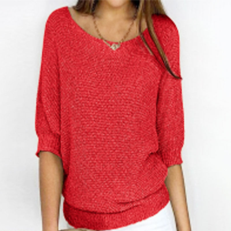 Three-quarter Sleeve Pullover Sweater Fashion Solid Color Loose