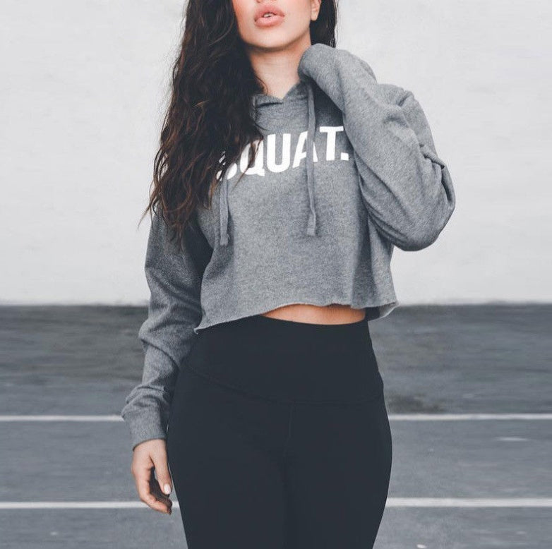 Women Fashion Active Hoodies Long Sleeve Crop Top Letter Print