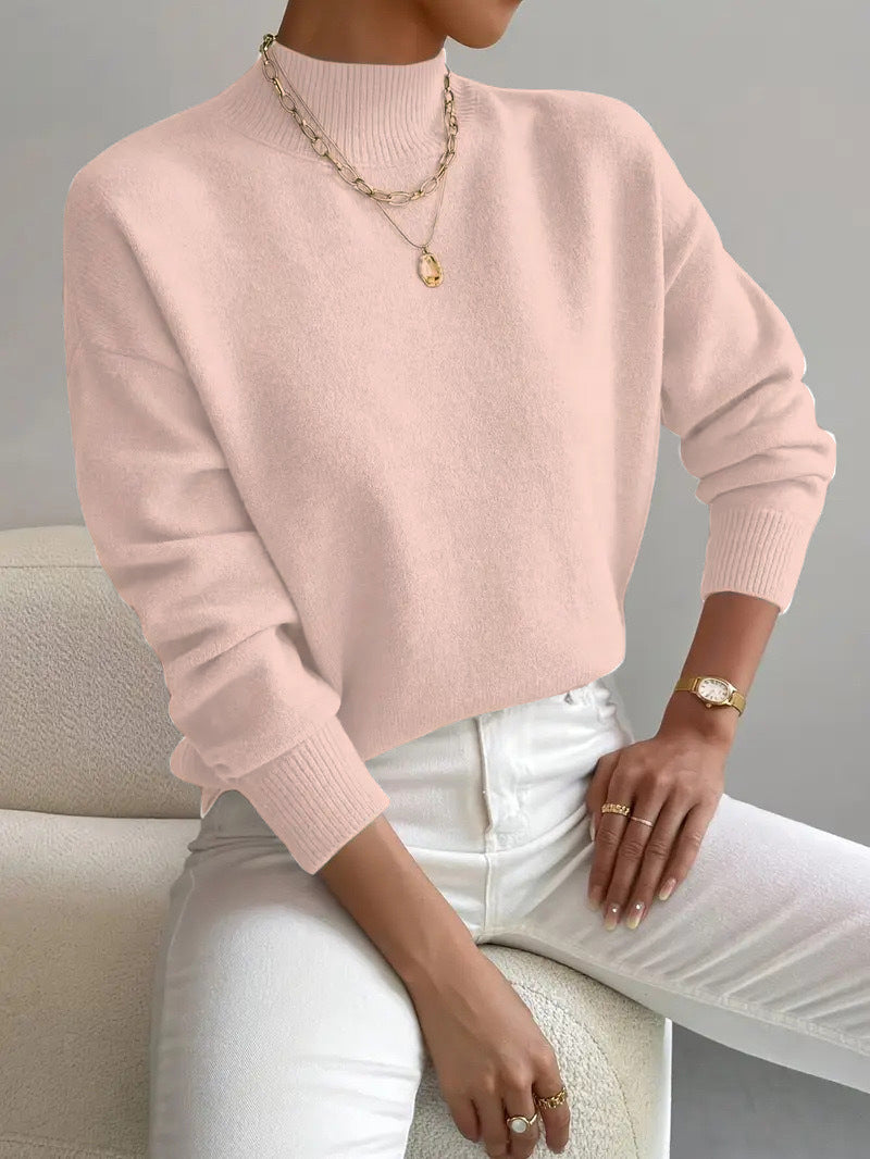 Women's Pullover Sweater Casual Solid Color Mid-high Neck