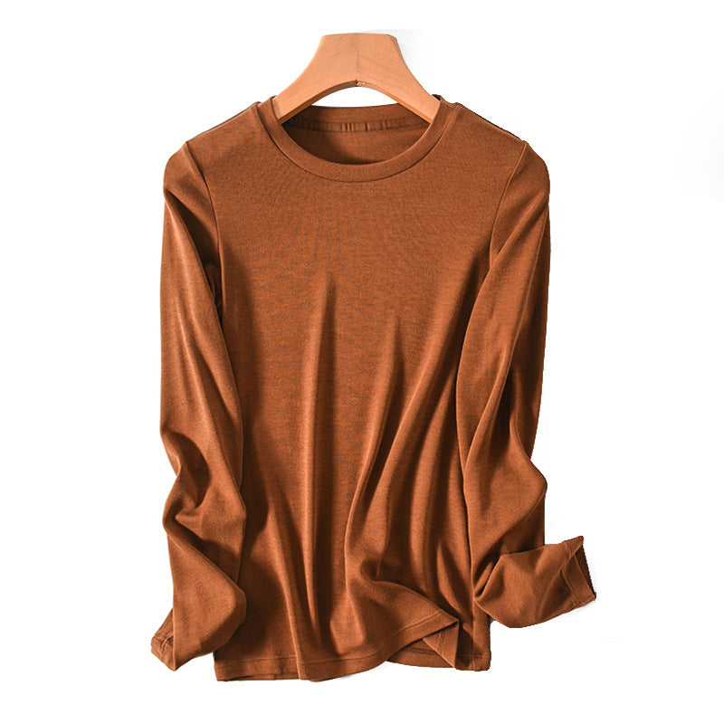 Women's Wool Slim Round Neck Half High Neck Long Sleeve T-shirt