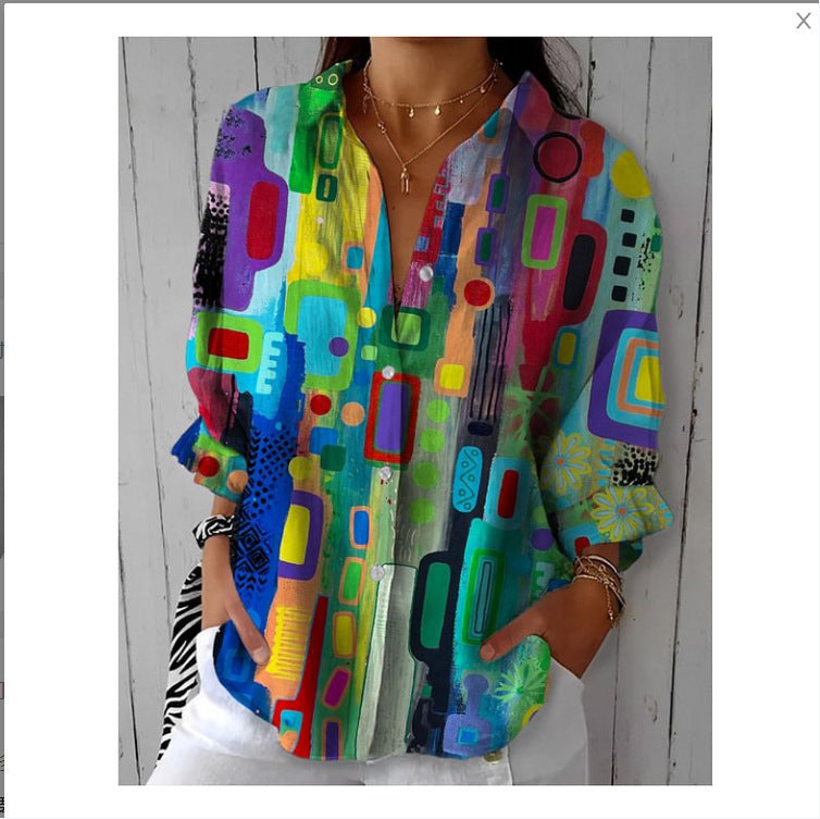 Floral Print Long-sleeved Shirt Women's Casual Button