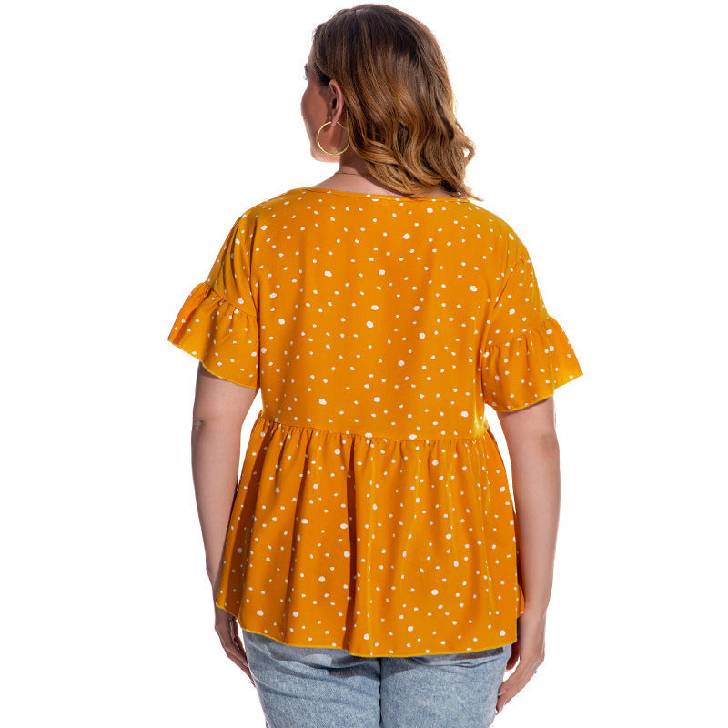 Dot Flared Sleeve Short Sleeve Plus Size Women's T-shirt