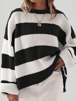 Loose Striped Sweater Fashion Casual Long Batwing Sleeve