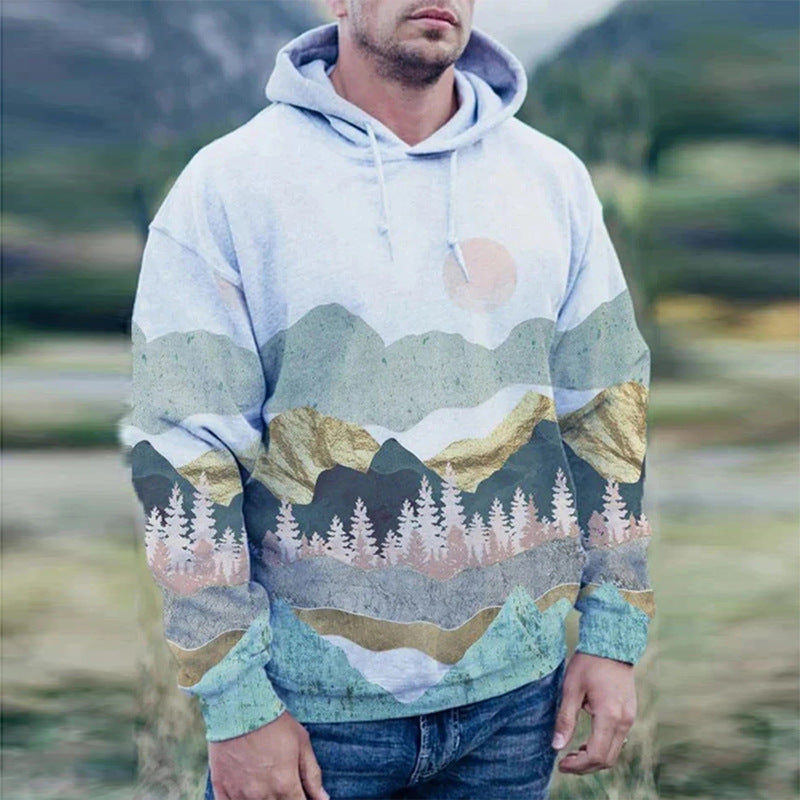 Landscape printed long sleeve Pullover Hoodie