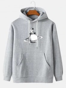 Solid Color Hooded Astronaut Print Couple Sweater