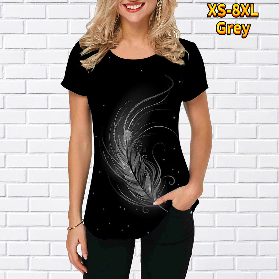 Ladies T-shirt 3D Printed Garden Collar Short Sleeve T-shirt