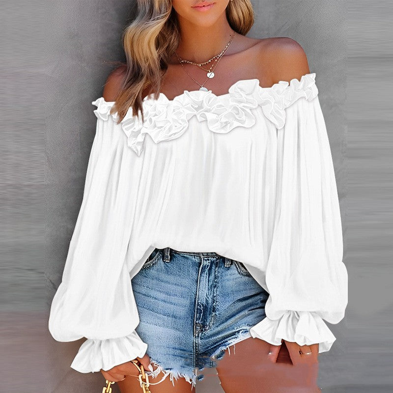 Casual Blouses Shoulder Off-Shoulder Long Sleeve Top Lotus